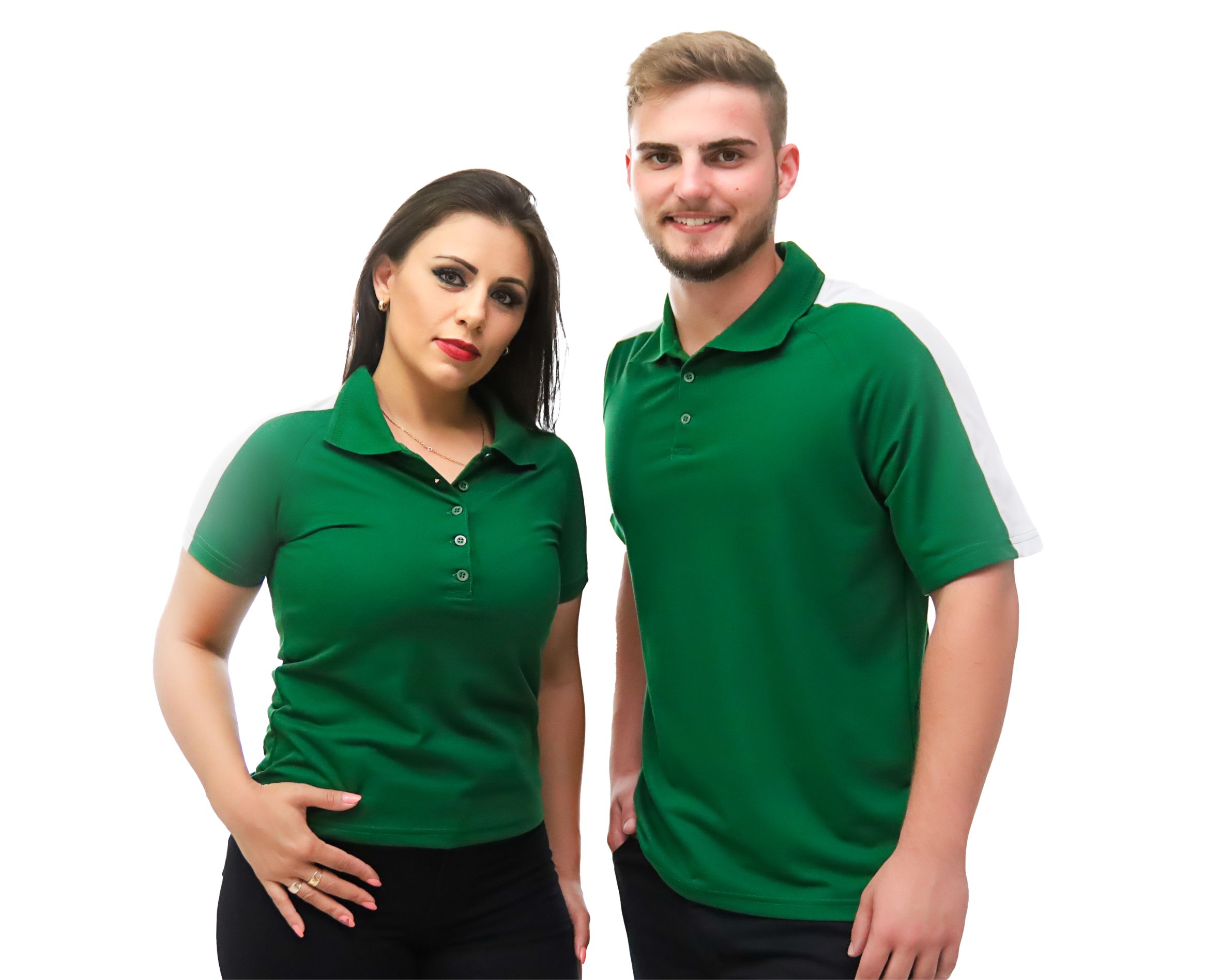 Polos verdes corporativas masculina e feminina